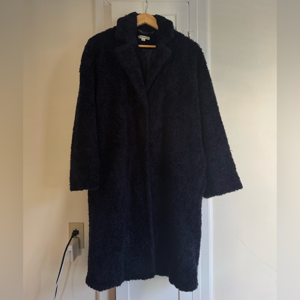 Whistles Navy Faux Shearling Teddy Coat sz M